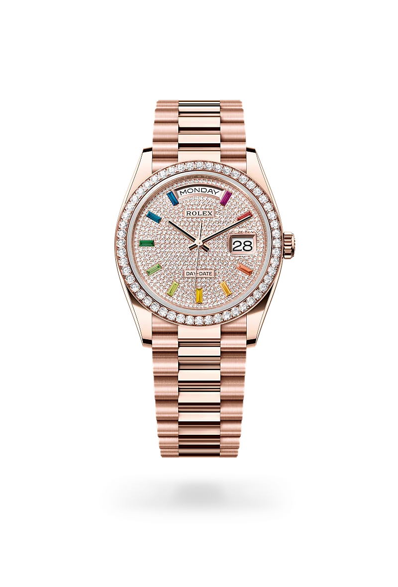 Day-Date 36 Oyster, 36 mm, Everose gold and diamonds - M128345RBR-0042 at Raffi Jewellers