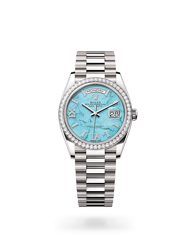Rolex Day-Date 36 Oyster, 36 mm, white gold and diamonds - M128349RBR-0031 at Raffi Jewellers