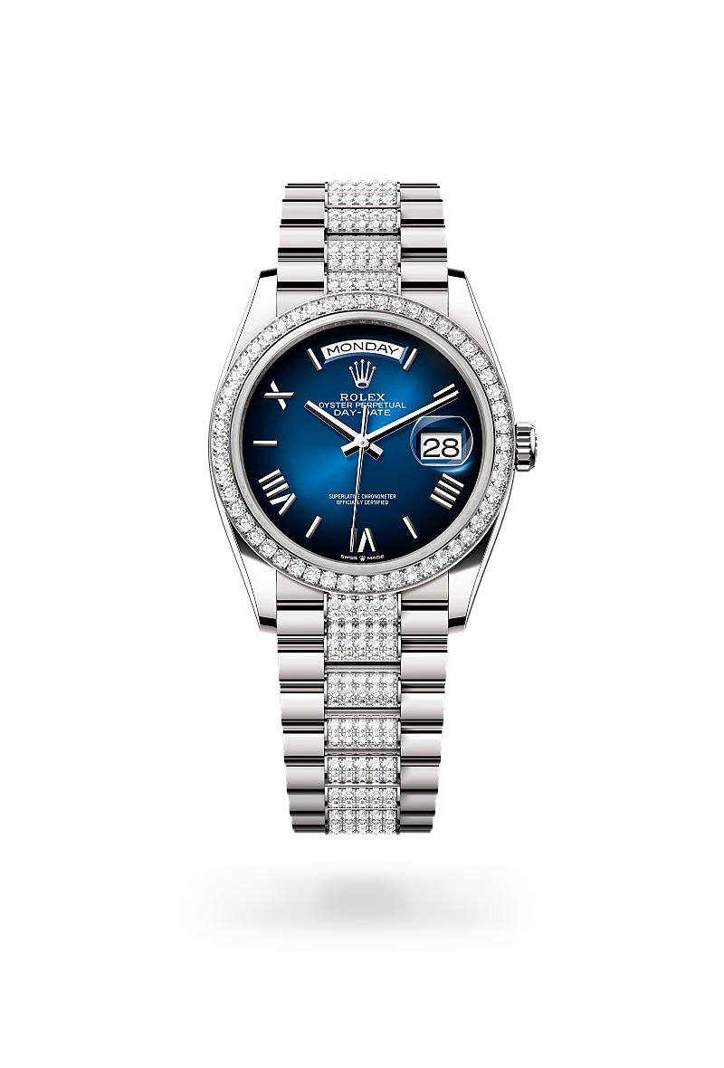 Day-Date 36 Oyster, 36 mm, white gold and diamonds - M128349RBR-0048 at Raffi Jewellers