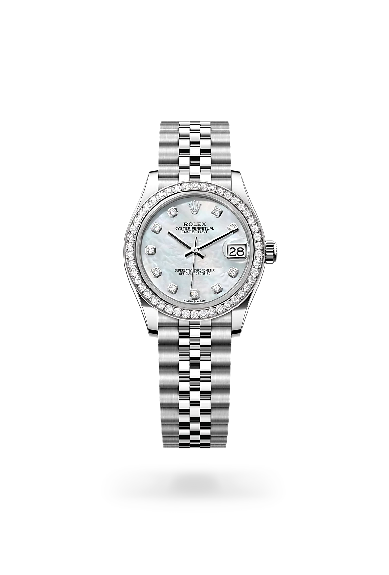 Datejust 31 Oyster, 31 mm, Oystersteel, white gold and diamonds - M278384RBR-0008 at Raffi Jewellers